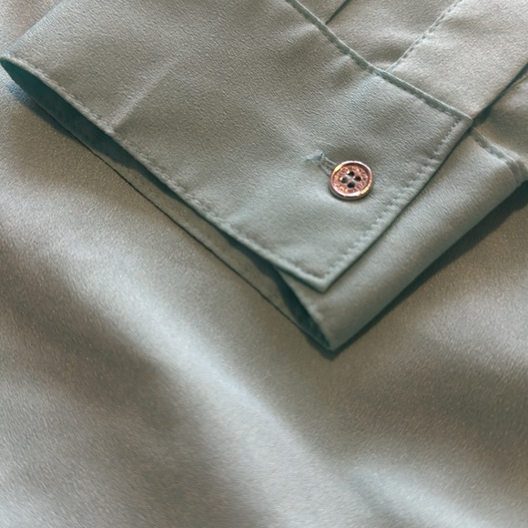 Calvin klein Women’s Blouse Size Medium Teal Silky Midi Length - Picture 3 of 8